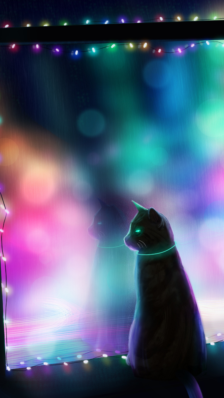 Обои кот, арт, свет, освещение, Визуальный эффект освещения в разрешении 750x1334