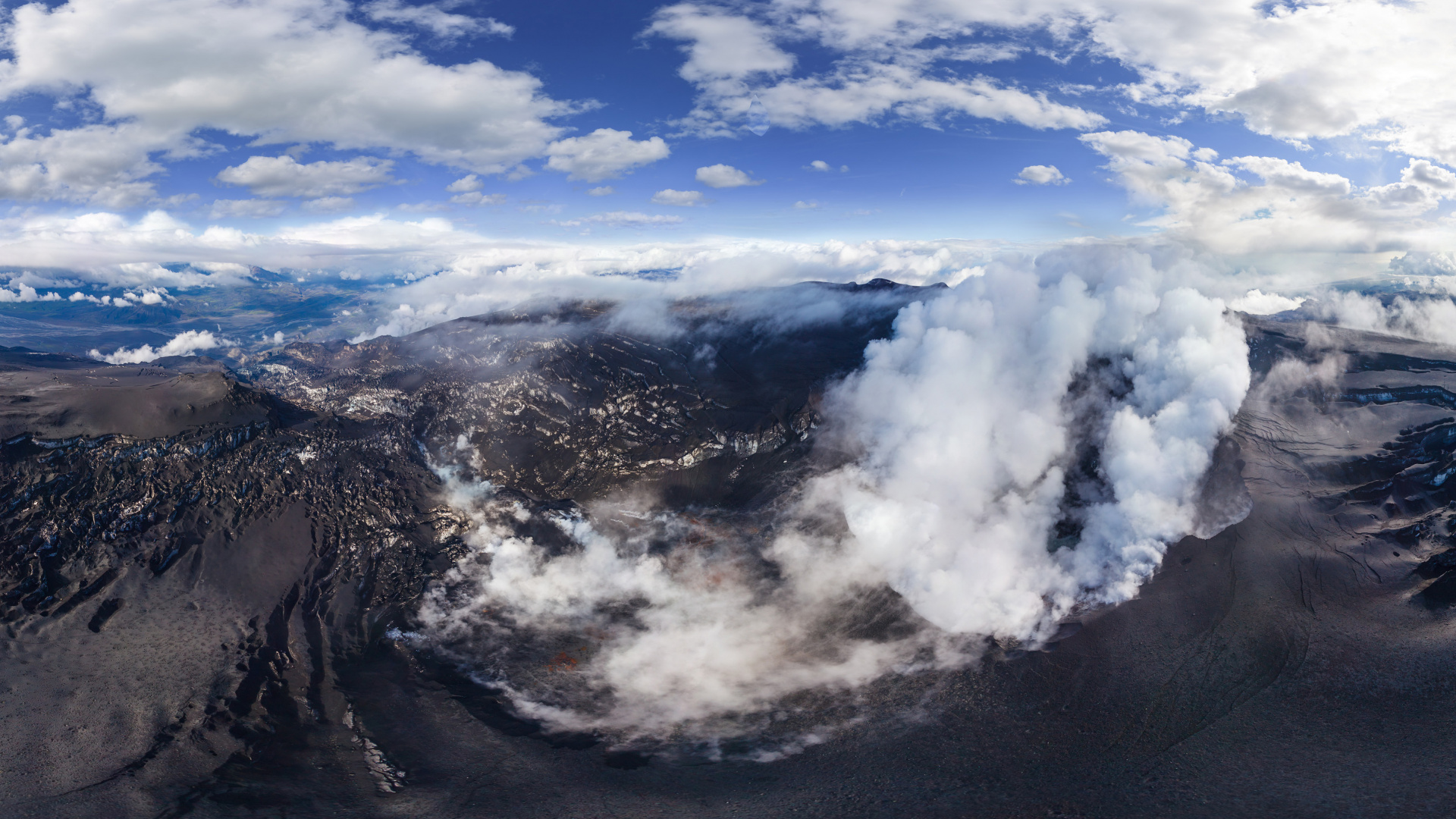 Обои вулкан, горный хребет, гора, горный рельеф, облако в разрешении 1920x1080