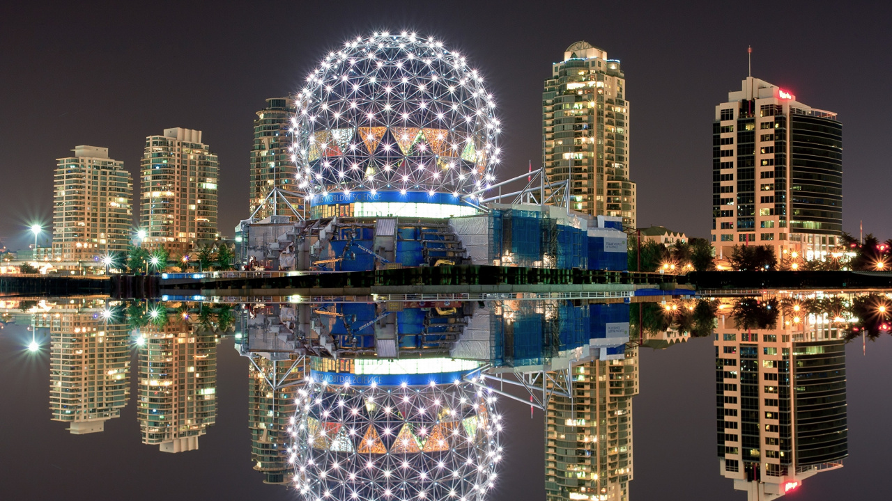 Обои отражение, городской пейзаж, город, ориентир, городской район в разрешении 1280x720