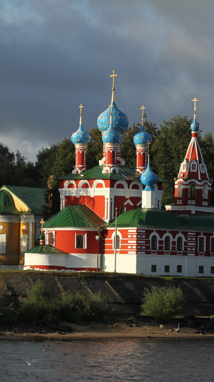 Обои здание, вода, дерево, экскурсия, Мышкин в разрешении 750x1334