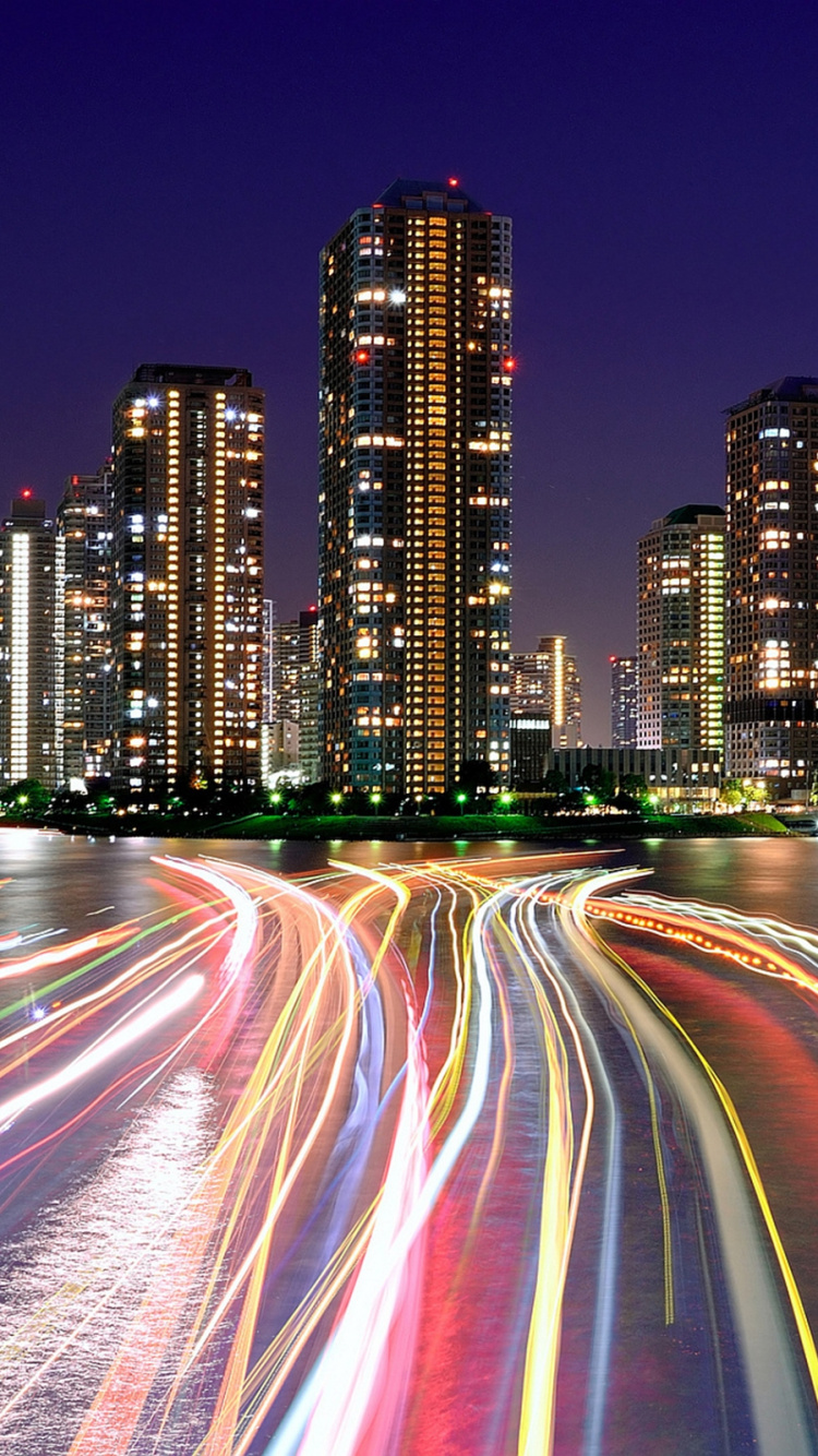 Обои городские огни, свет, городской пейзаж, город, городской район в разрешении 750x1334