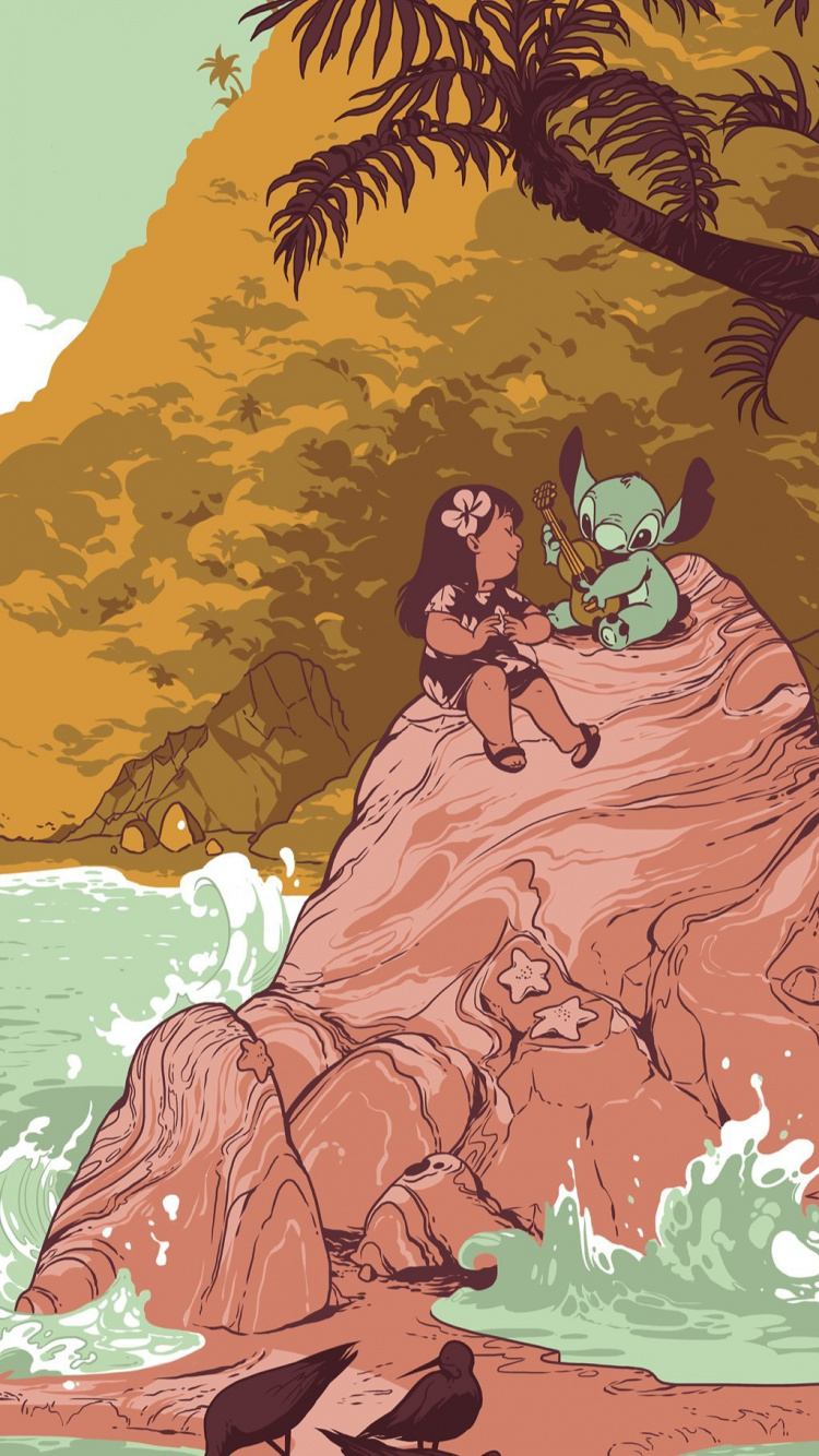 Обои мультфильм, розмарин лило и стич, лило стич беда в раю, постер, Disney в разрешении 750x1334