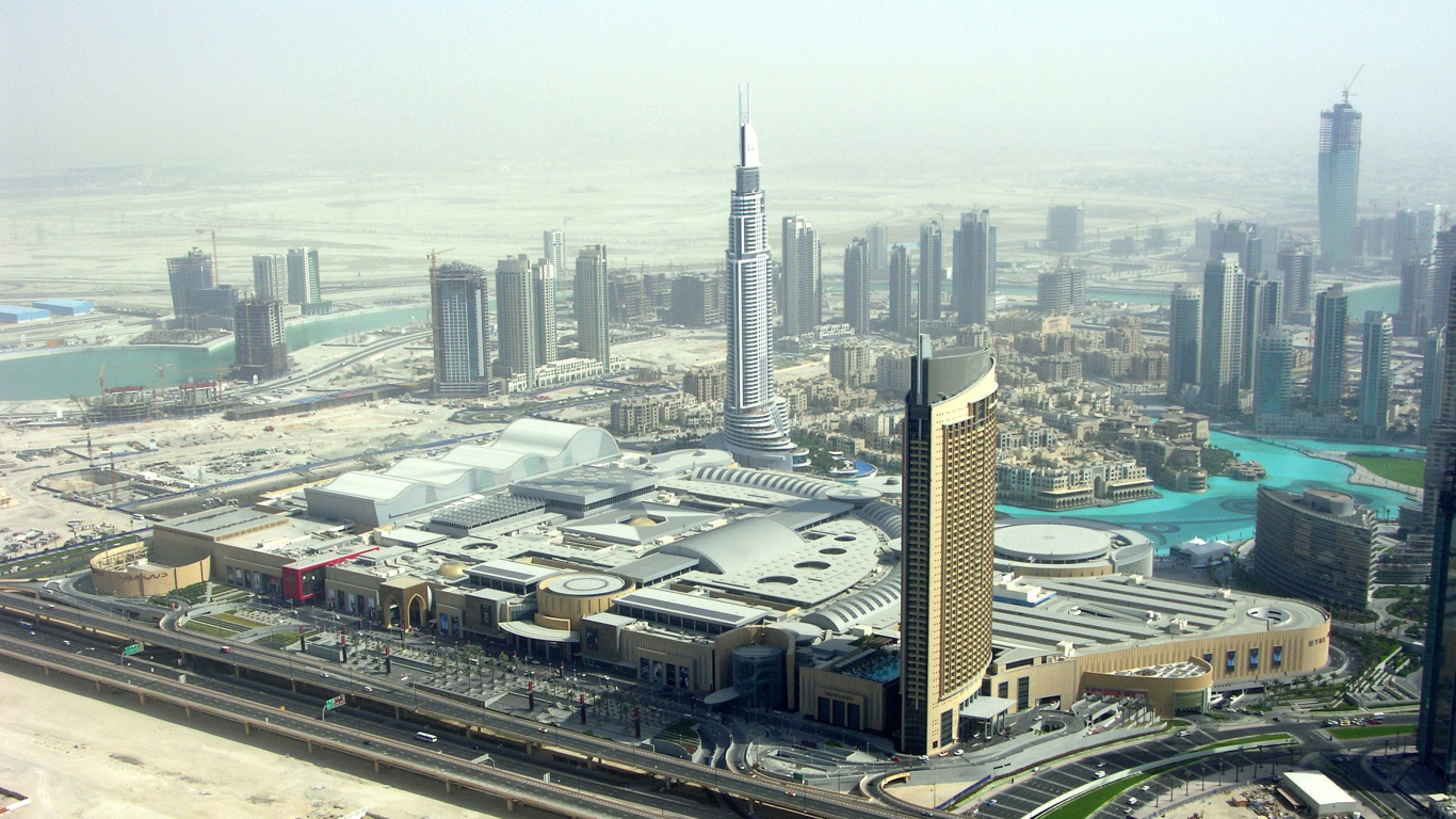 Обои Дубай Молл, здание, городской пейзаж, городской район, город в разрешении 1366x768