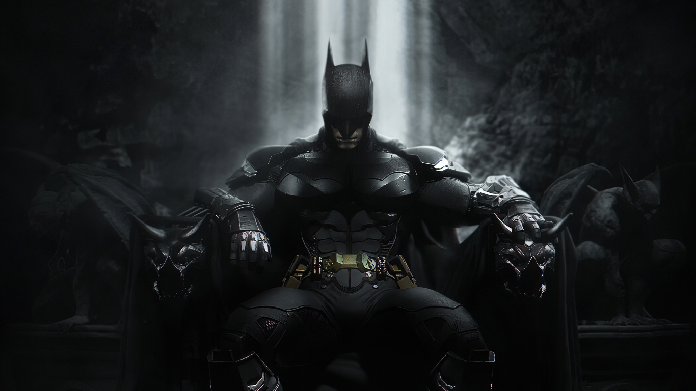 Обои Бэтмен, цифровое искусство, супергерой, темнота, Лига справедливости в разрешении 1366x768