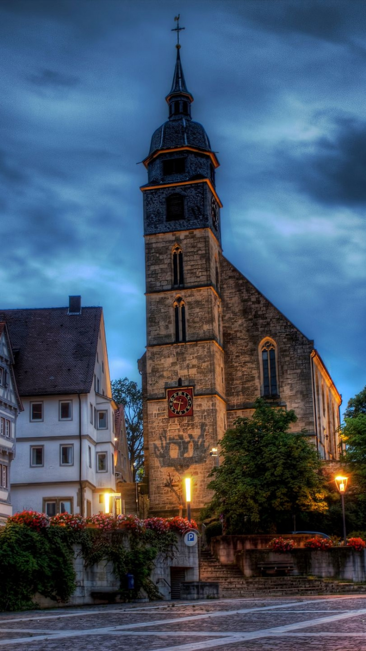 Обои ориентир, облако, городок, город, ночь в разрешении 750x1334