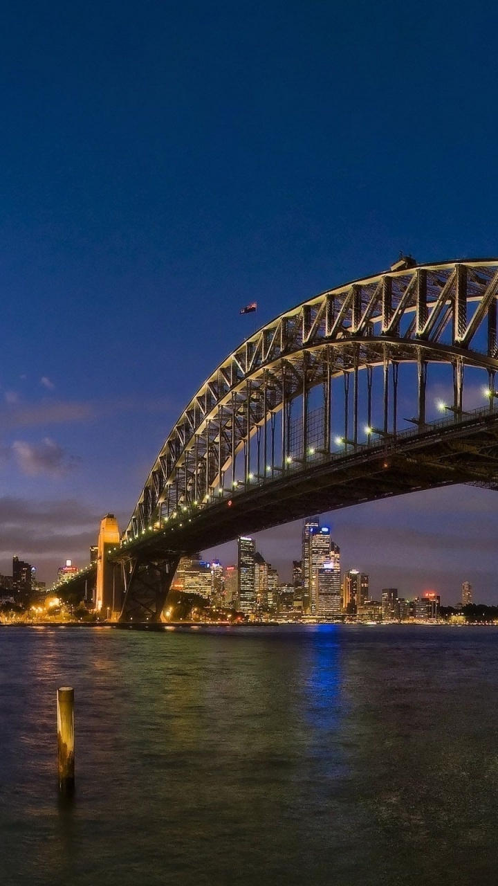 Обои ориентир, мост Харбор Бридж, достопримечательность, мост, ночь в разрешении 720x1280