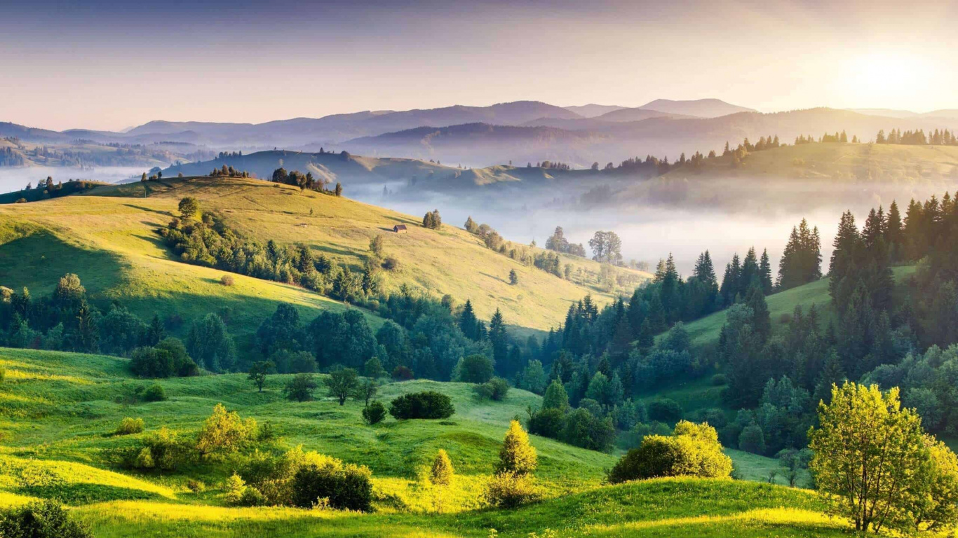 Обои природа, нагорье, холм, сенокосное угодье, пастбище в разрешении 1366x768