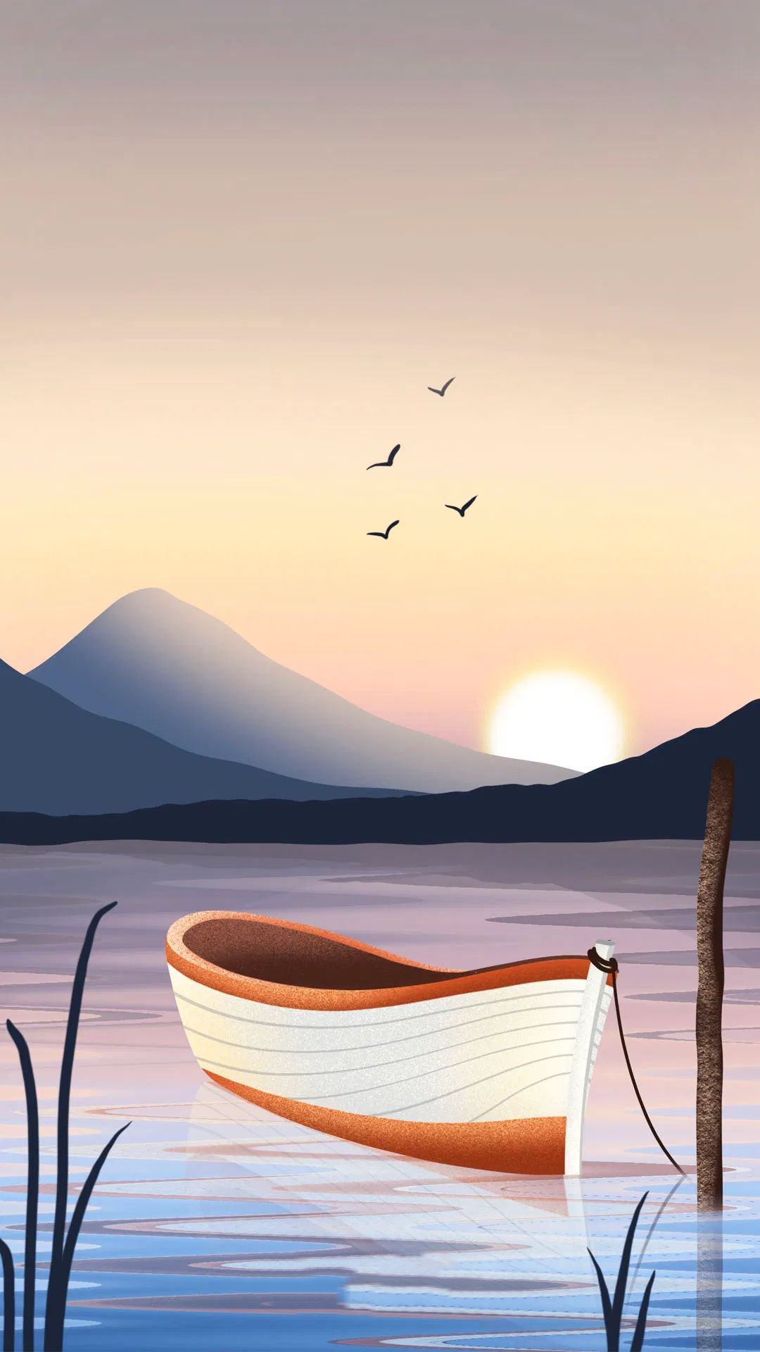 Обои живопись, рисование, арт, вода, лодка в разрешении 1080x1920