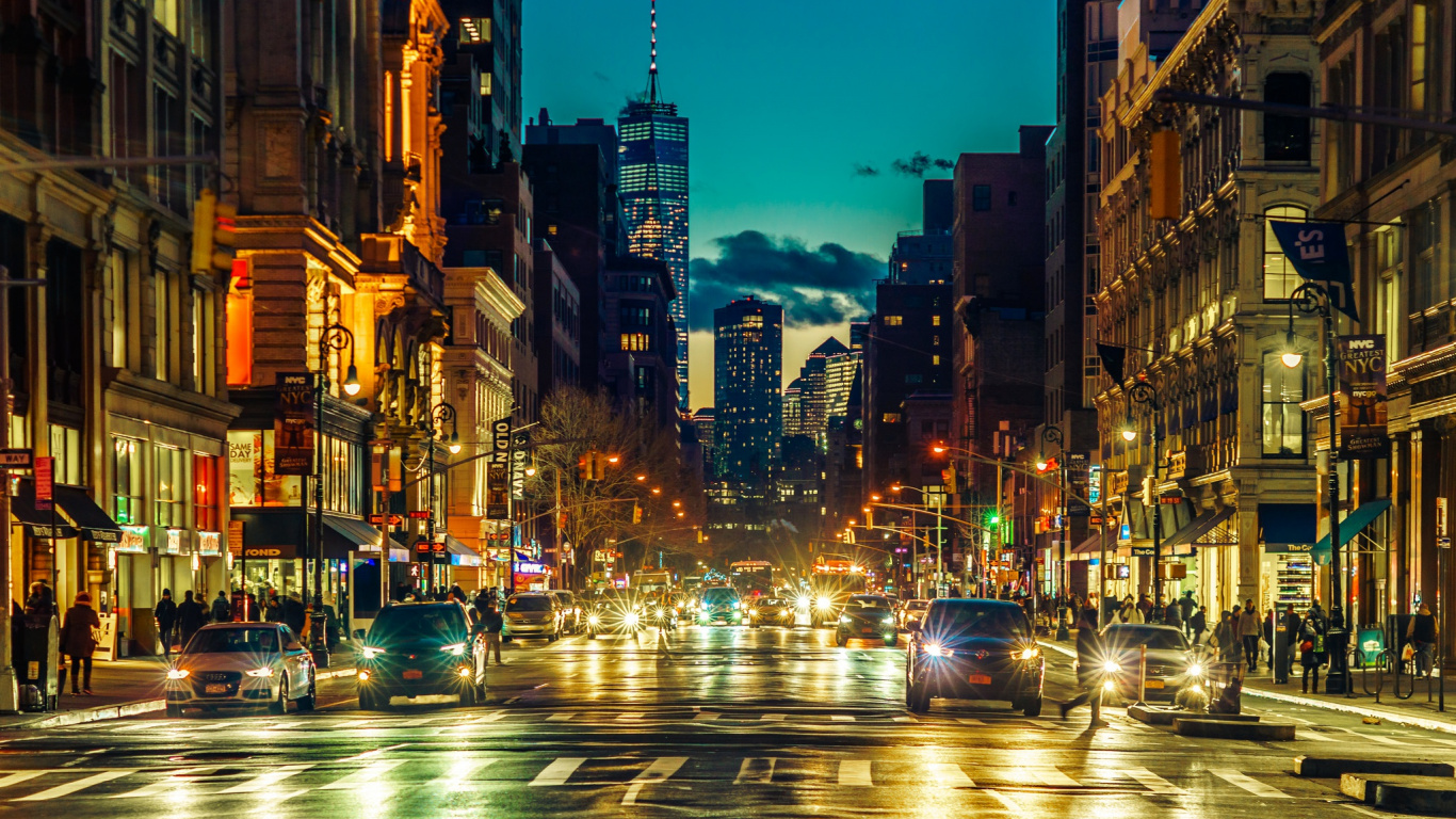 Обои ночь, город, городской район, метрополия, городской пейзаж в разрешении 1366x768