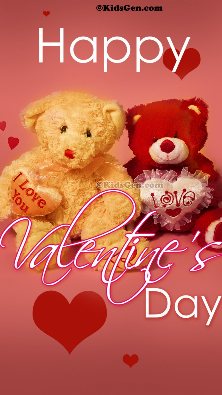 Обои День Святого Валентина, плюшевый мишка, сердце, любовь, текст в разрешении 750x1334