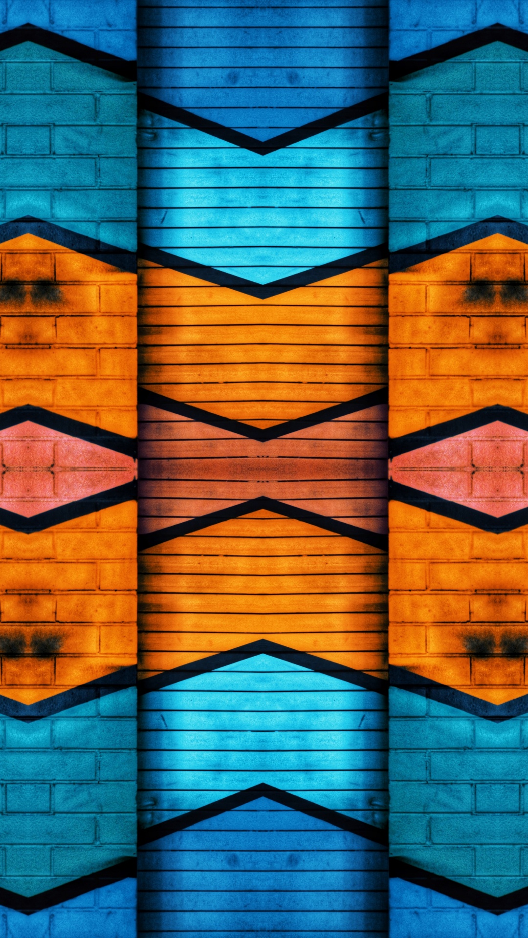 Обои синий, Апельсин, симметрия, красочность, желтый в разрешении 1080x1920