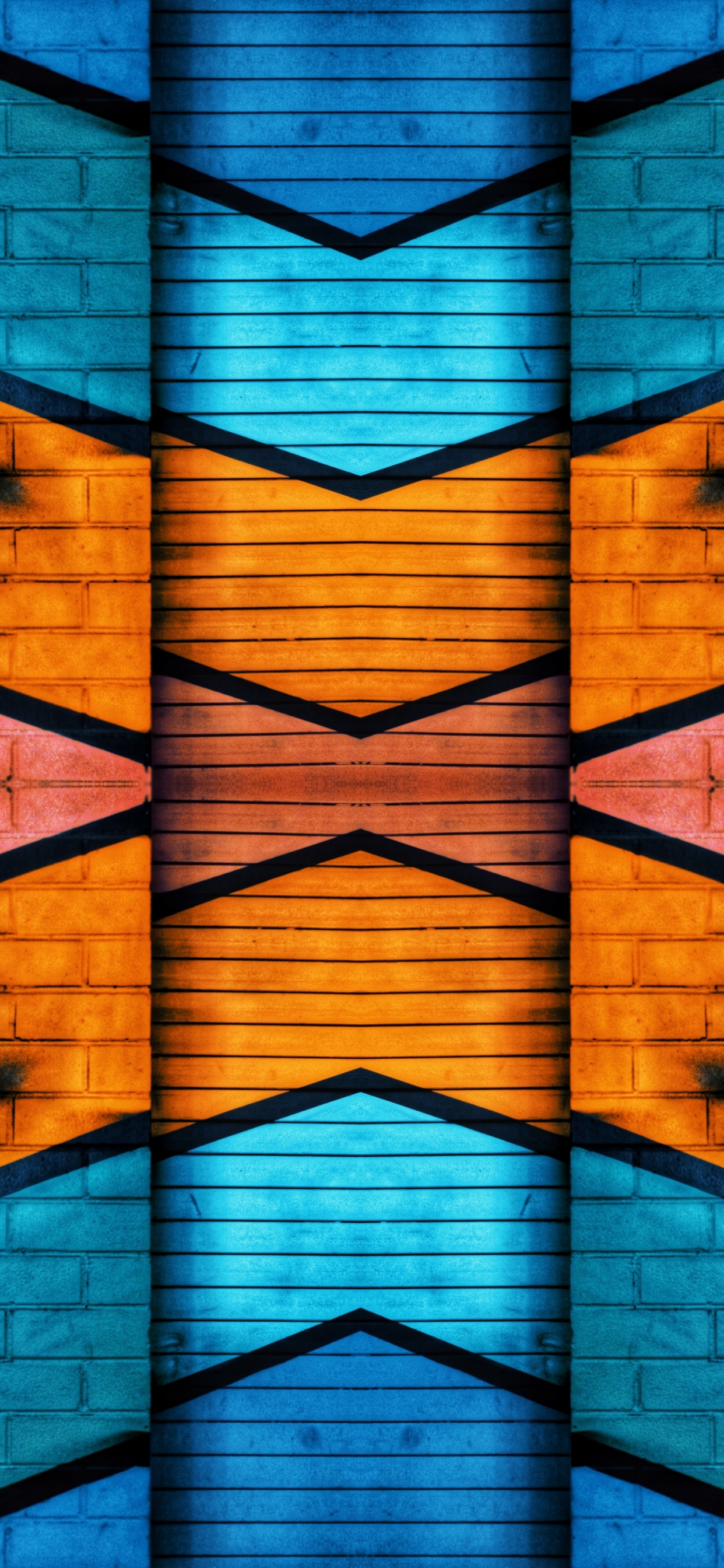 Обои синий, Апельсин, симметрия, красочность, желтый в разрешении 1242x2688