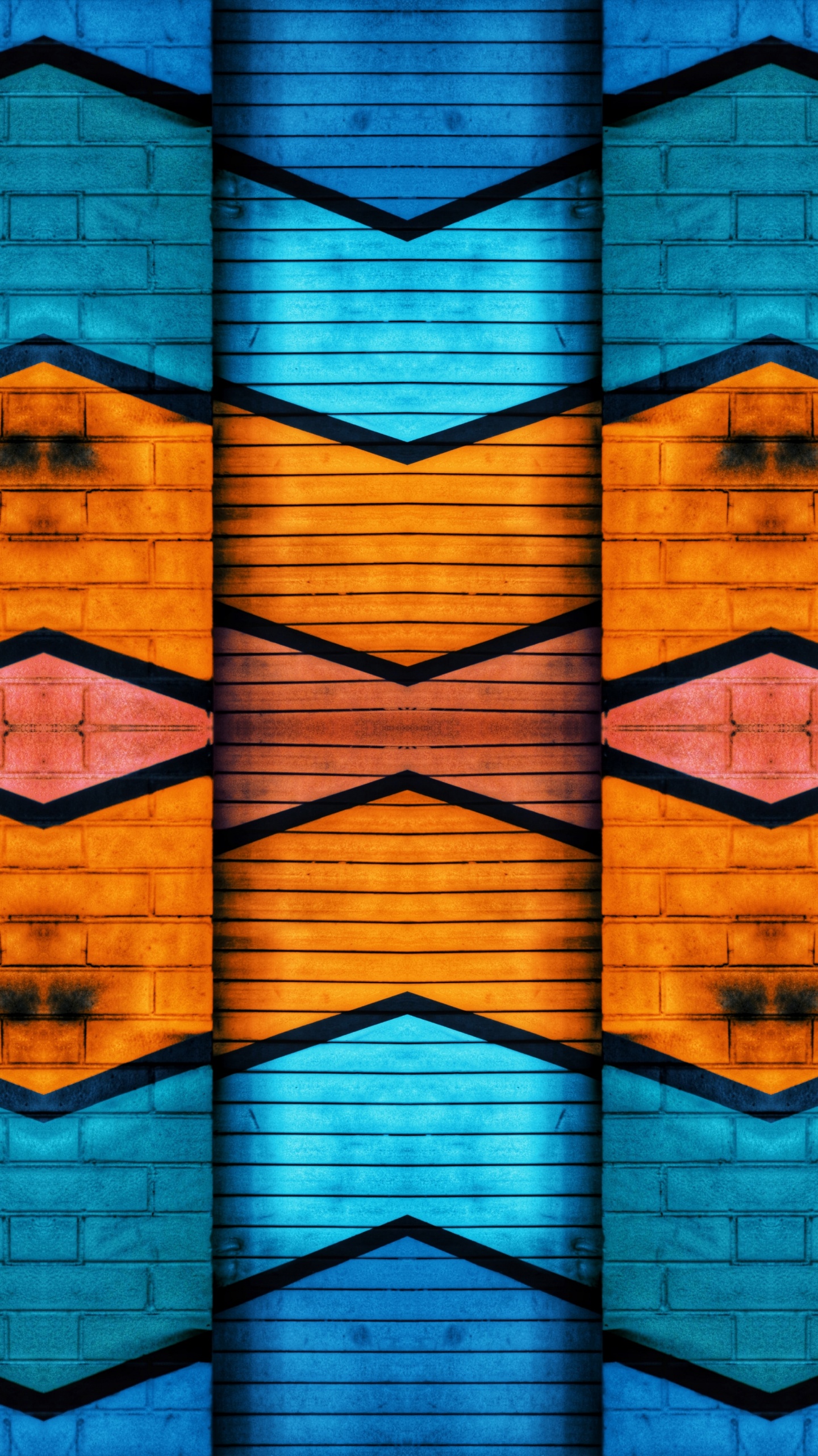 Обои синий, Апельсин, симметрия, красочность, желтый в разрешении 1440x2560