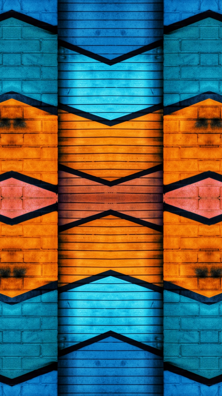 Обои синий, Апельсин, симметрия, красочность, желтый в разрешении 720x1280