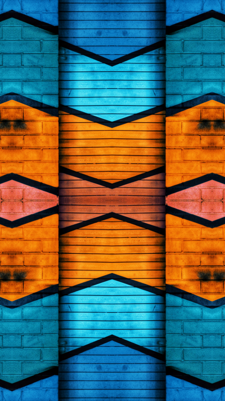 Обои синий, Апельсин, симметрия, красочность, желтый в разрешении 750x1334