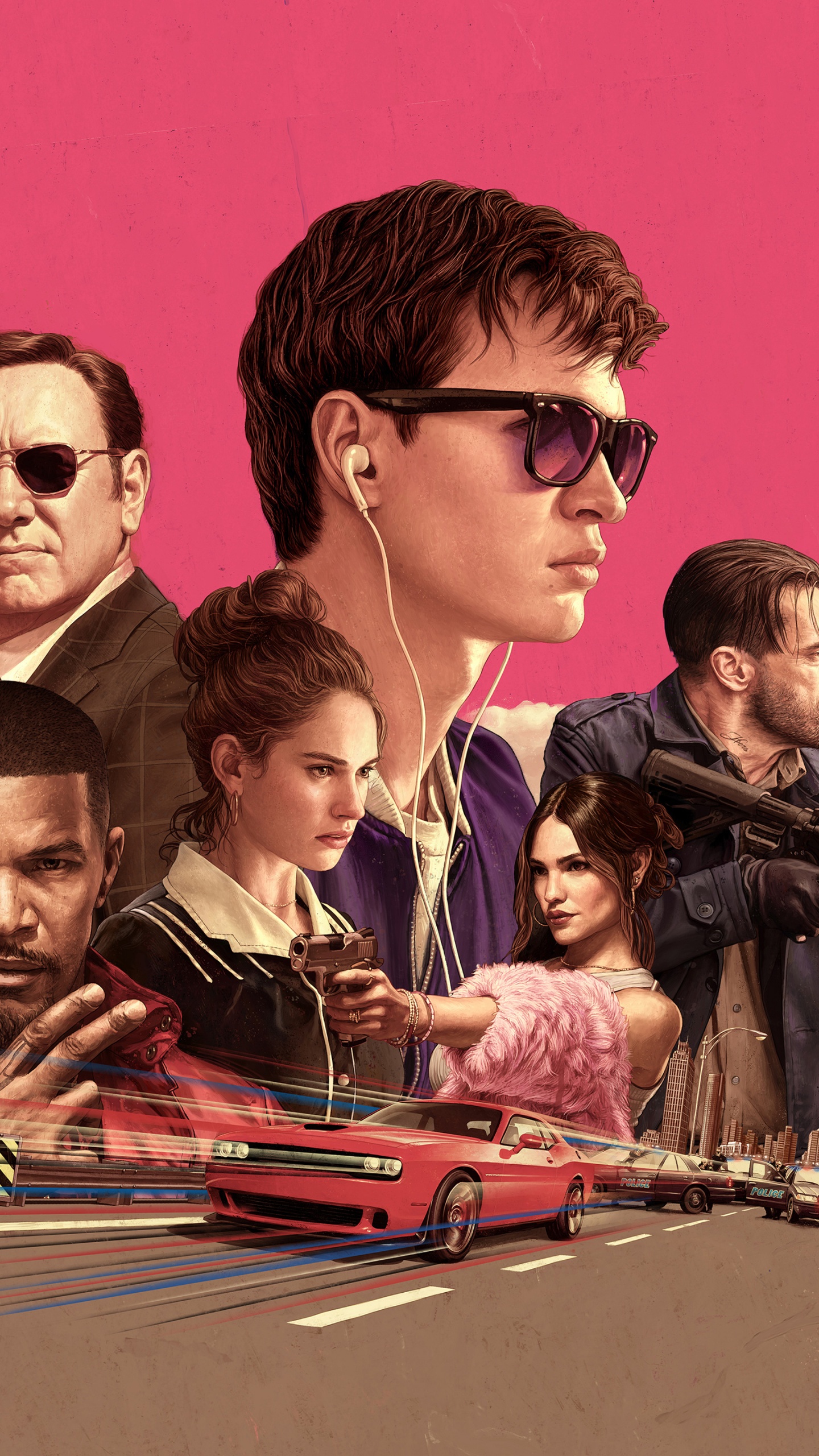 Обои Водитель Ребенка, Эдгар Райт, Ансель Элгорт, Криминальный фильм, очки в разрешении 1440x2560