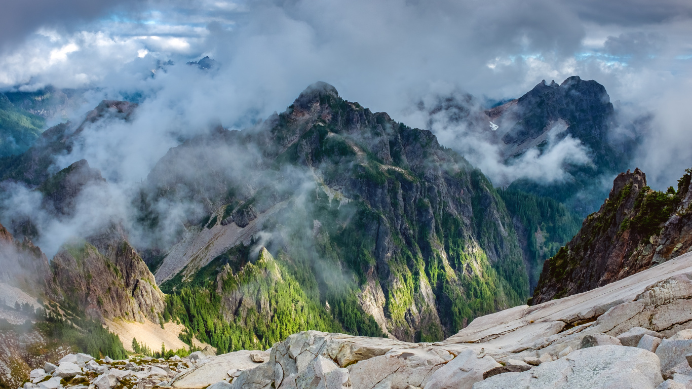 Обои гора, горный рельеф, облако, горный хребет, холм в разрешении 1366x768