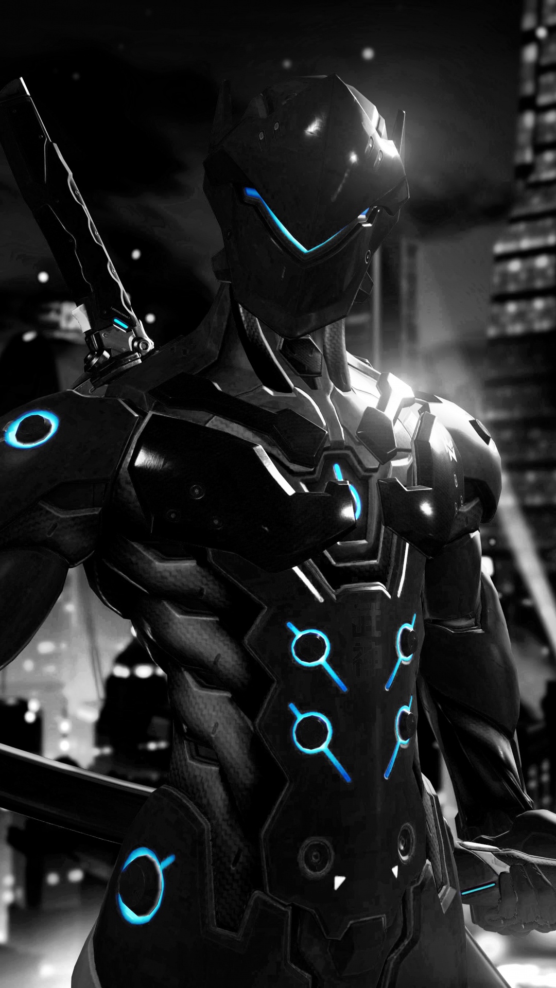 Обои Overwatch, Гэндзи, милость, темнота, метрополия в разрешении 1080x1920