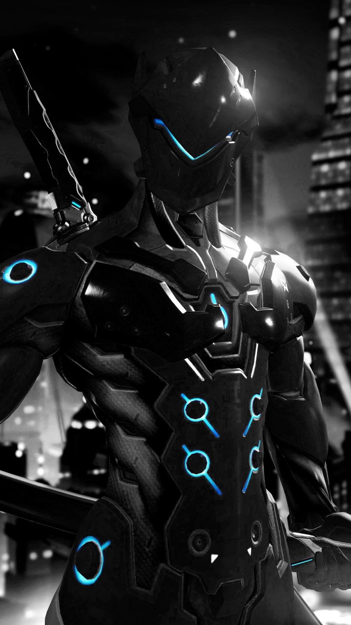 Обои Overwatch, Гэндзи, милость, темнота, метрополия в разрешении 720x1280
