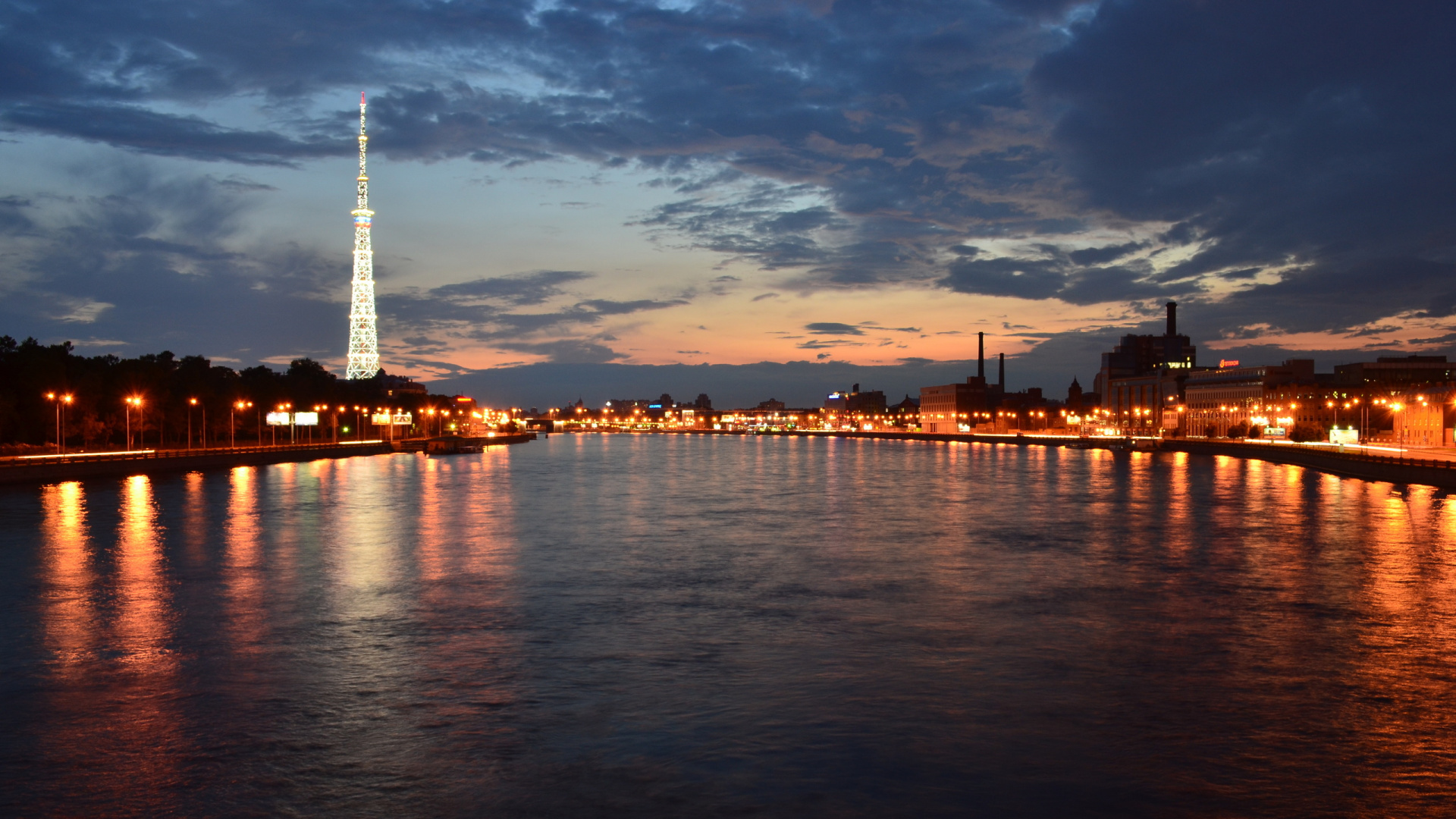 Обои Нева, ночь, отражение, реки, ориентир в разрешении 1920x1080