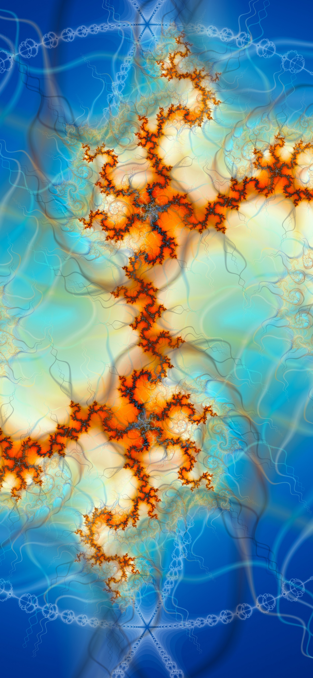 Обои фрактальное искусство, фрактал, синий, линия, дизайн в разрешении 1242x2688