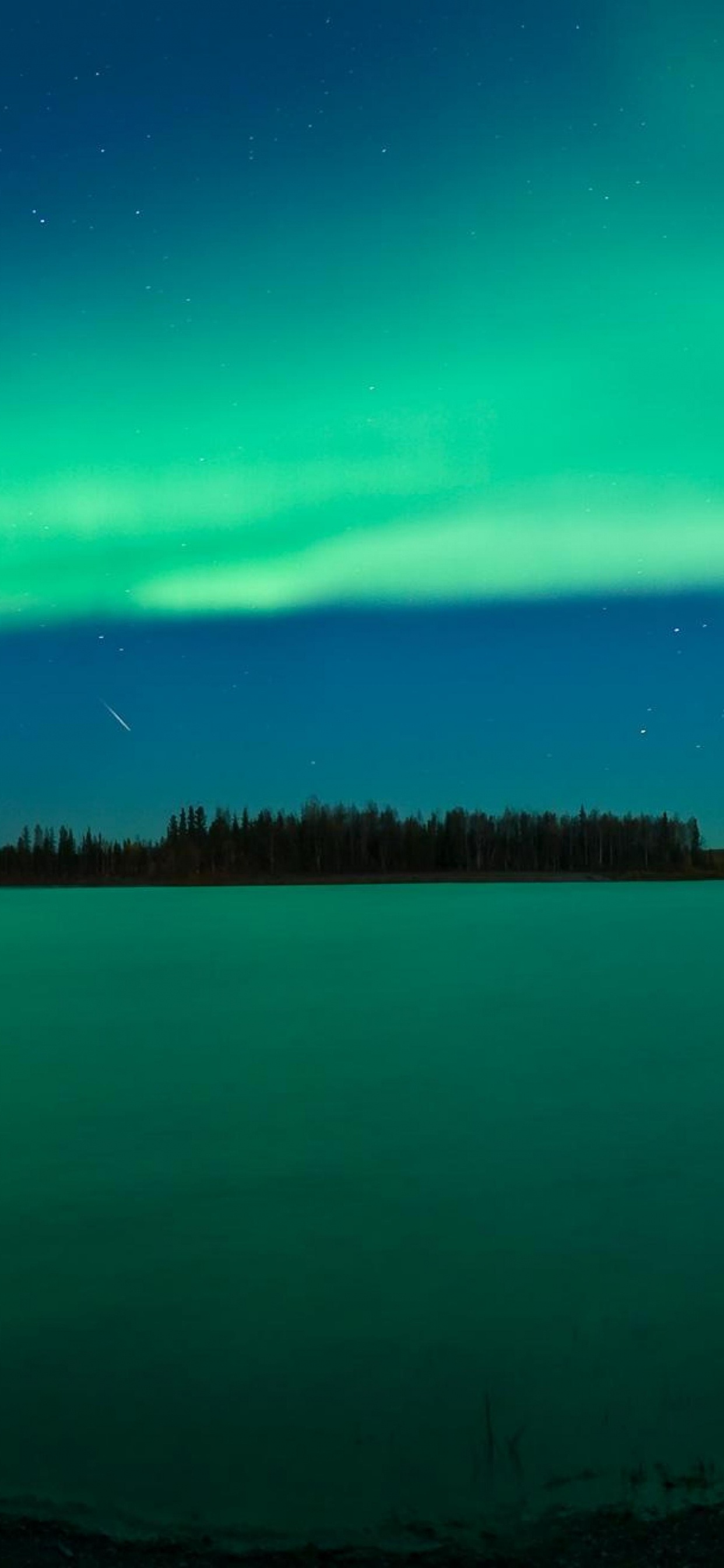 Обои Аврора, природа, зеленый, синий, горизонт в разрешении 1242x2688