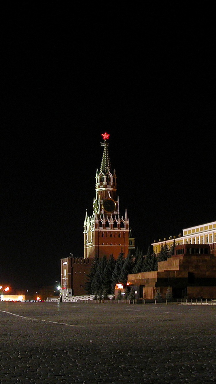 Обои собор Василия Блаженного, Красная площадь, ночь, ориентир, город в разрешении 750x1334
