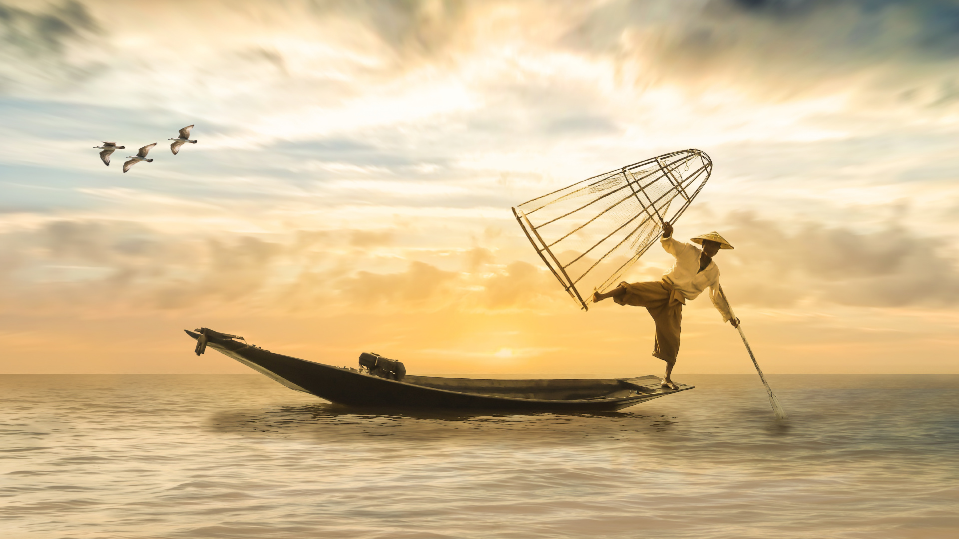 Обои рыболовство, рыбак, лодка, Рекреационные лодки рыбная ловля, перевозка воды в разрешении 1920x1080