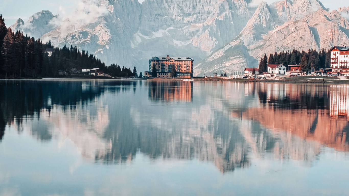 Обои отражение, пейзаж, арт, облако, вода в разрешении 1366x768