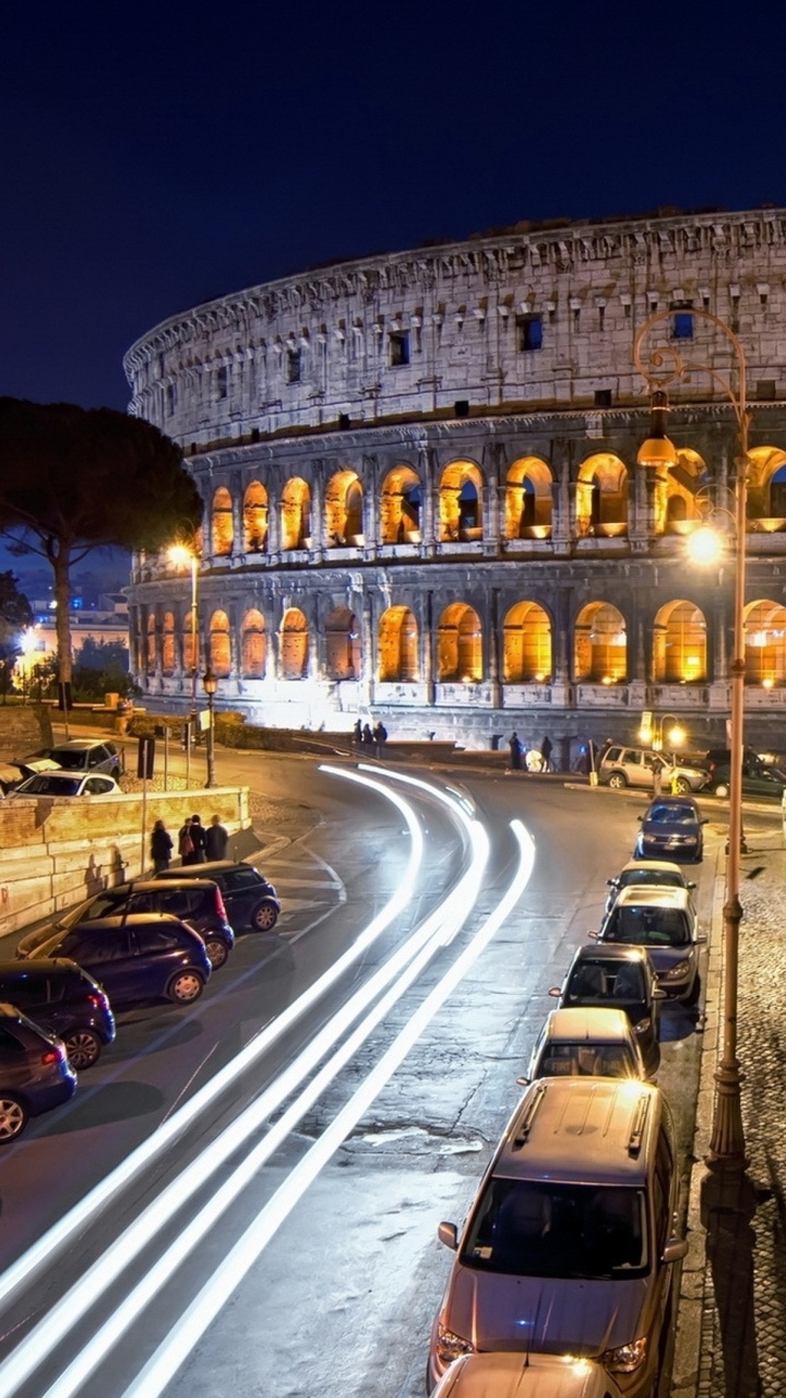 Обои Колизей, развалины, ориентир, ночь, Древний Рим в разрешении 720x1280