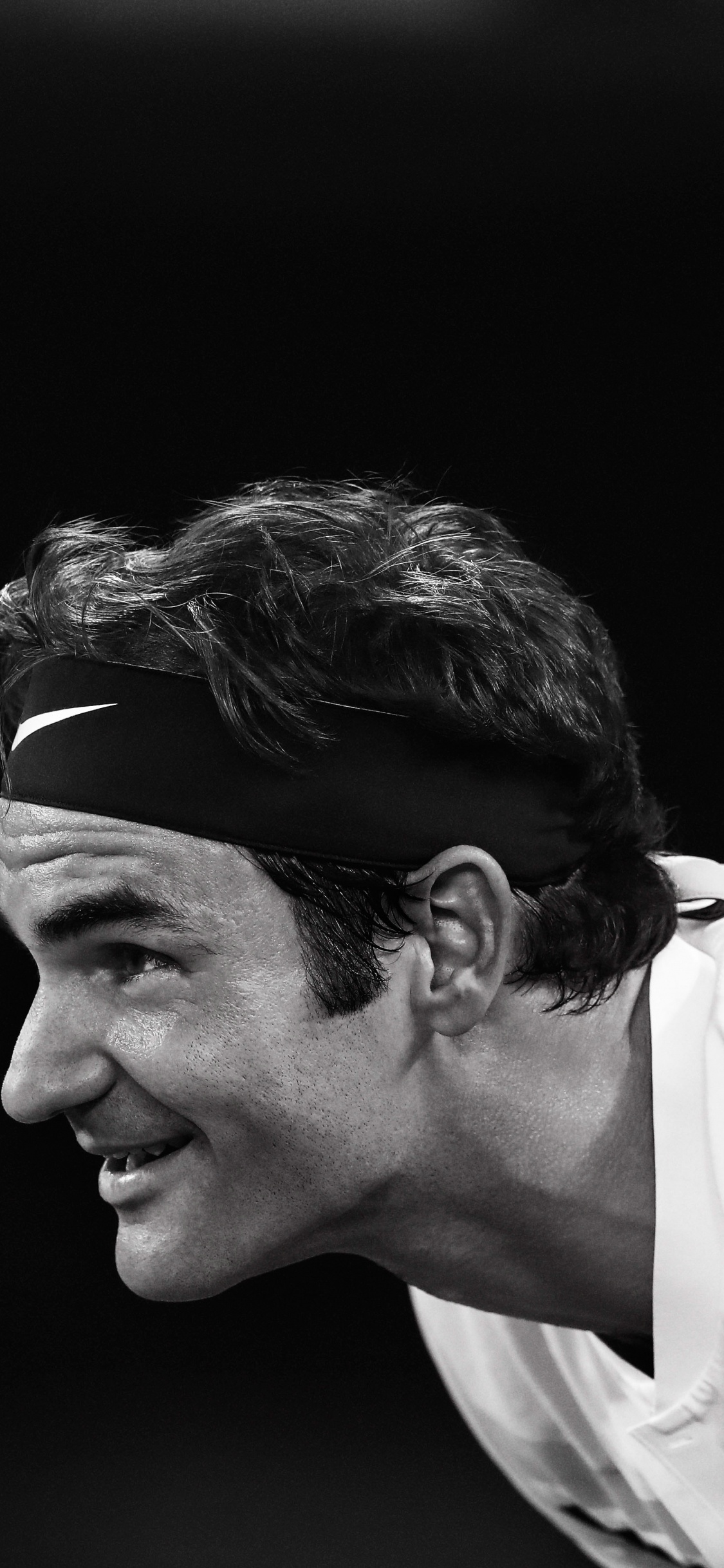 Обои Роджер Федерер, теннис, белые, черный, лоб в разрешении 1125x2436