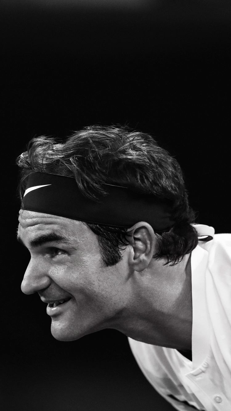 Обои Роджер Федерер, теннис, белые, черный, лоб в разрешении 750x1334