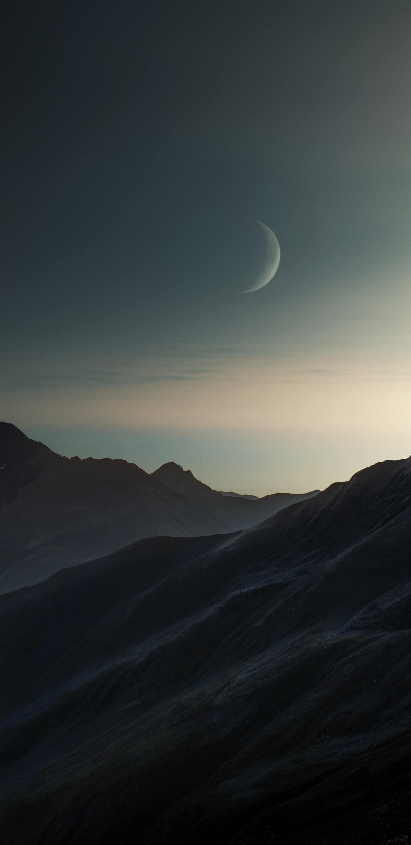 Обои атмосфера, облако, луна, гора, солнечный свет в разрешении 1440x2960