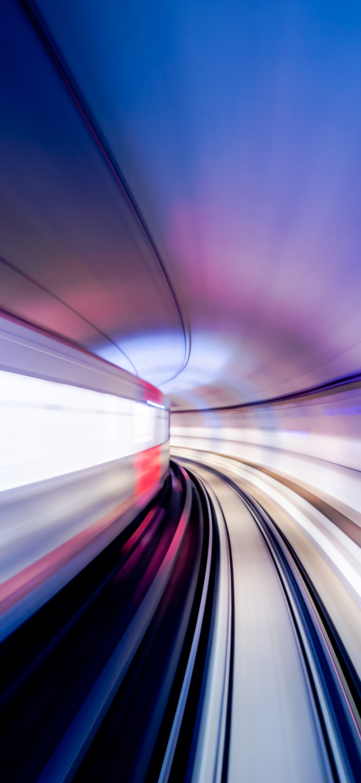 Обои синий, свет, красный цвет, пурпур, туннель в разрешении 1242x2688