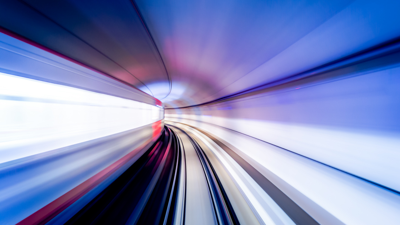 Обои синий, свет, красный цвет, пурпур, туннель в разрешении 1366x768