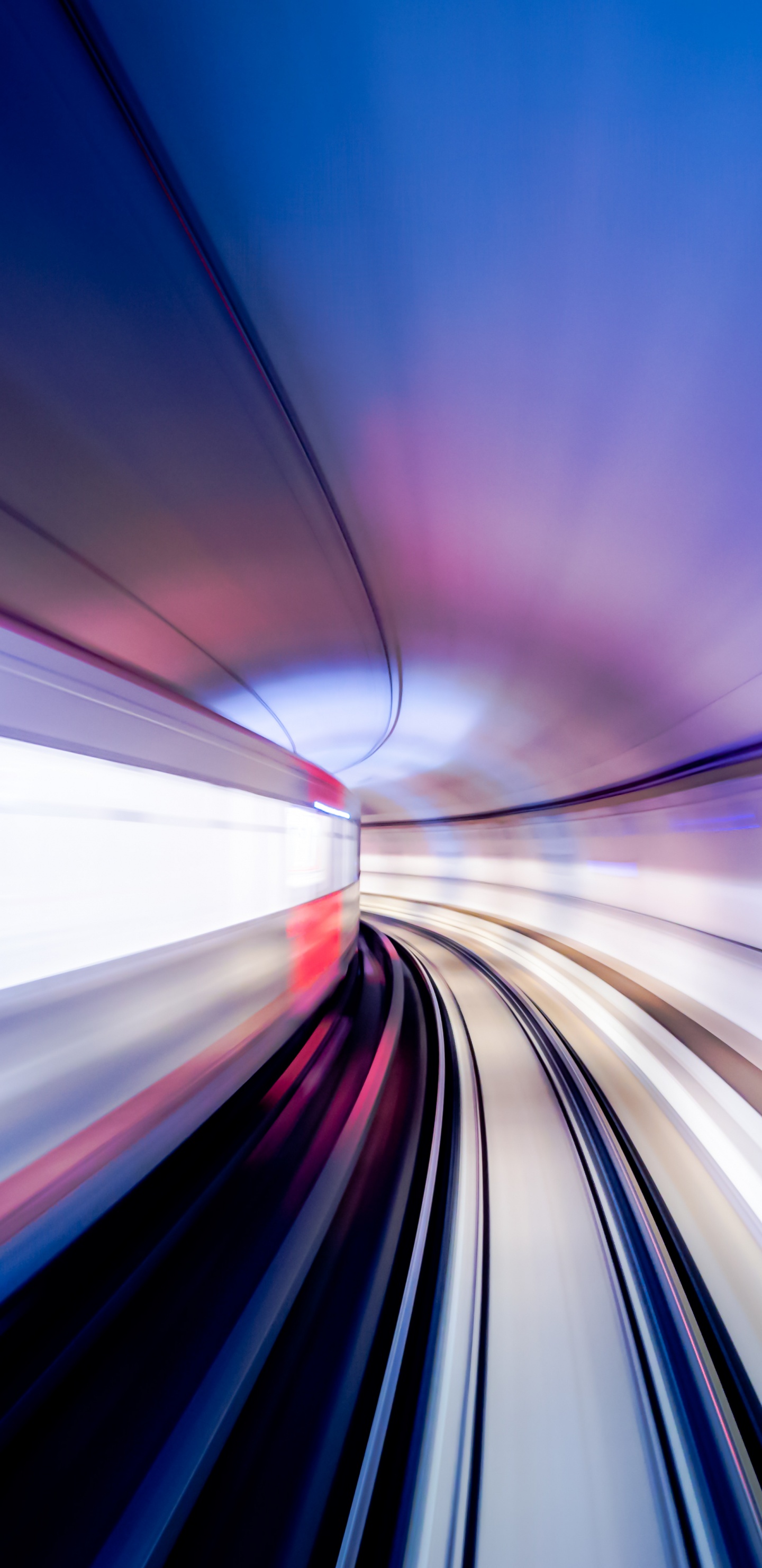 Обои синий, свет, красный цвет, пурпур, туннель в разрешении 1440x2960
