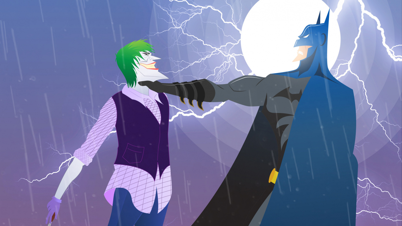 Обои Джокер, иллюстрация, Бэтмен, мультфильм, суперзлодей в разрешении 1366x768