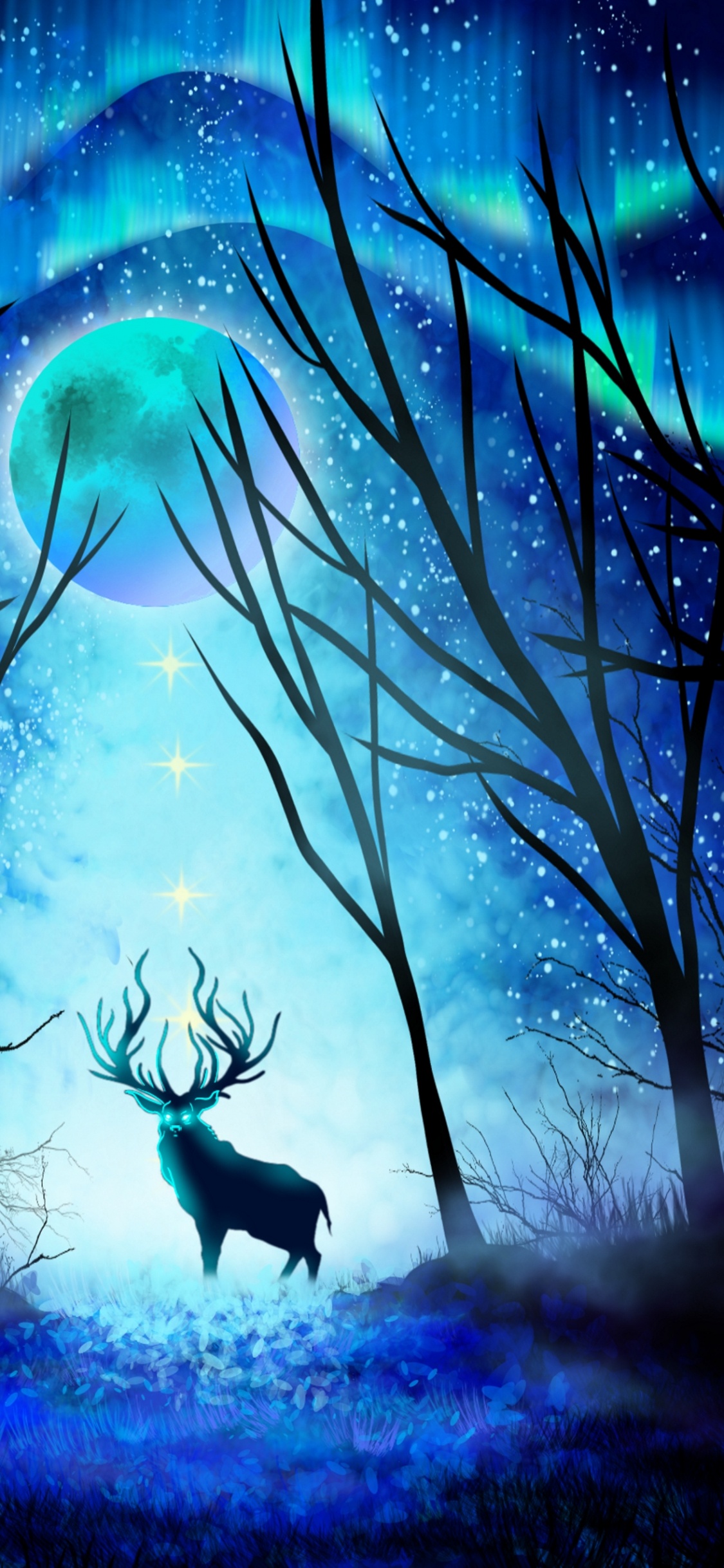 Обои ночь, синий, свет, природа, темнота в разрешении 1125x2436