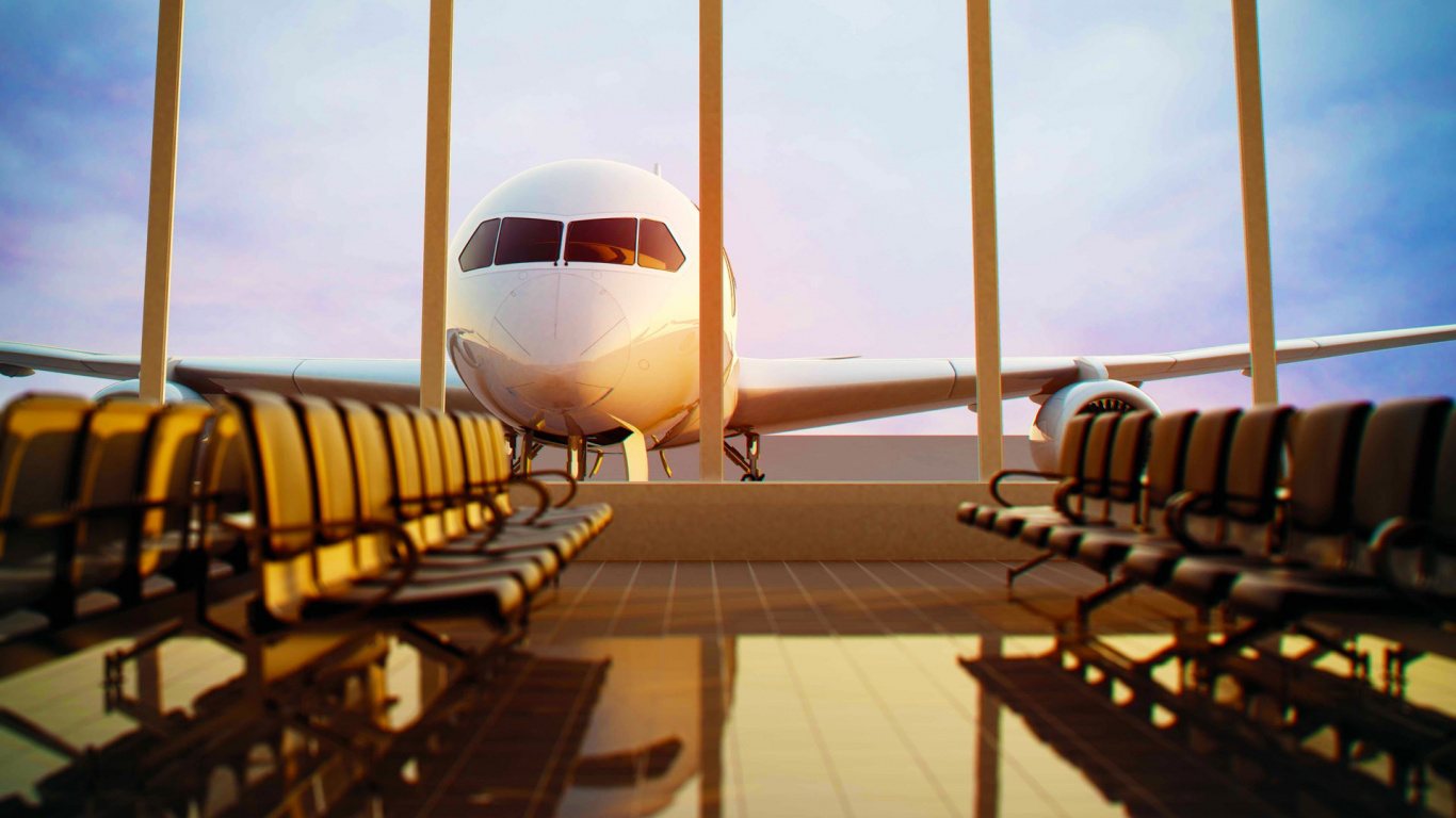 Обои терминал аэропорта, самолет, аэропорт, воздушное путешествие, авиакомпания в разрешении 1366x768