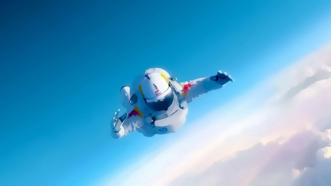 Обои Ред Булл Стратос, Red Bull, парашютный спорт, экстремальный вид спорта, воздушные виды спорта в разрешении 1366x768