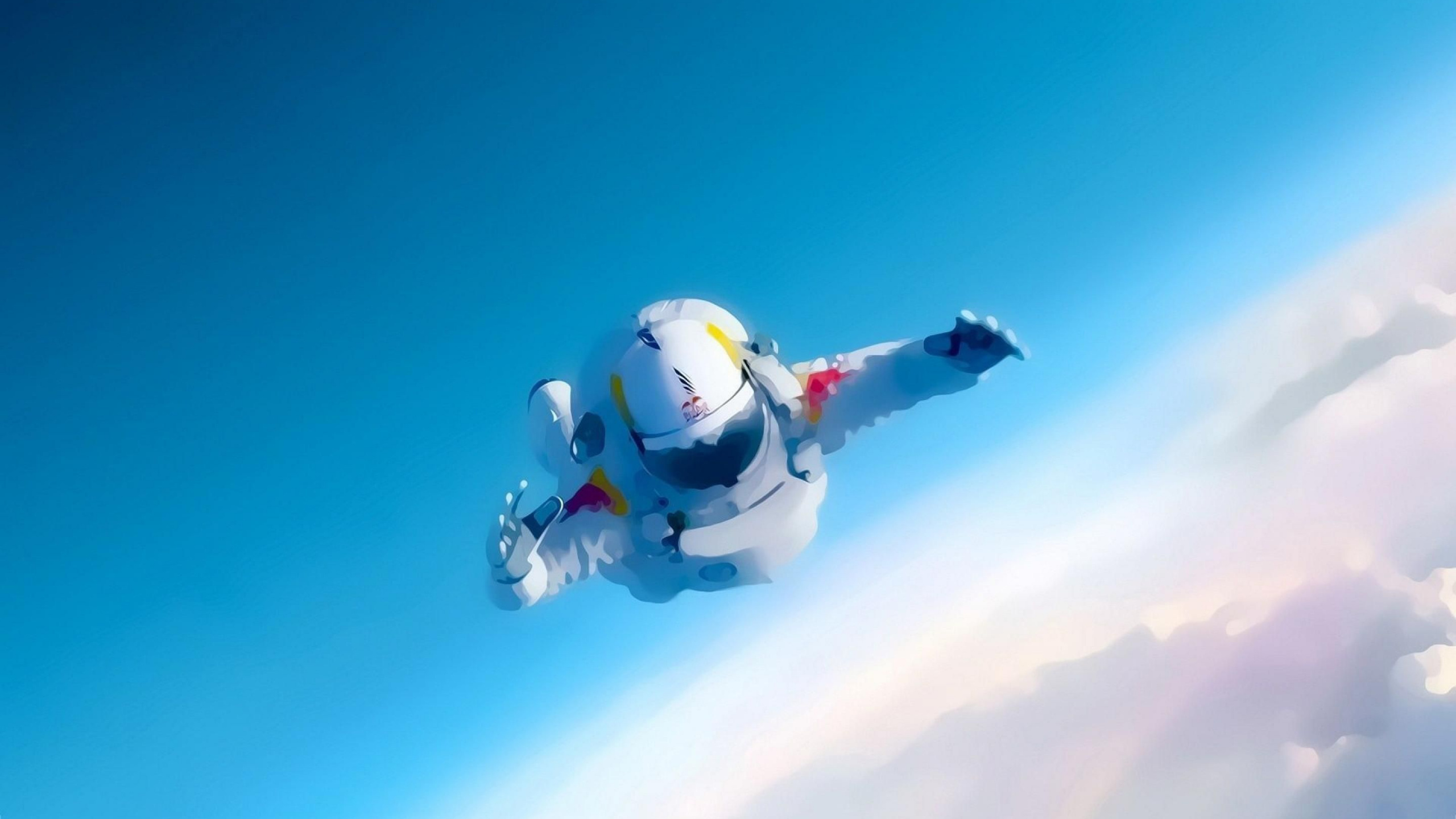 Обои Ред Булл Стратос, Red Bull, парашютный спорт, экстремальный вид спорта, воздушные виды спорта в разрешении 2560x1440
