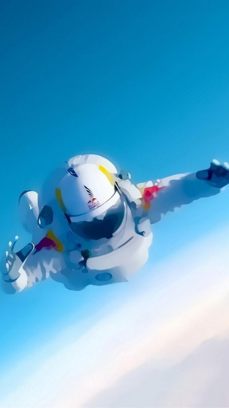 Обои Ред Булл Стратос, Red Bull, парашютный спорт, экстремальный вид спорта, воздушные виды спорта в разрешении 750x1334