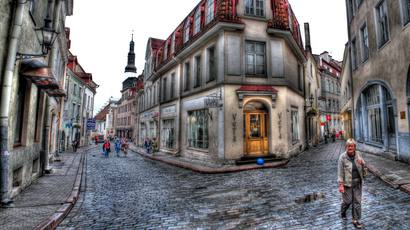 Обои город, городок, улица, соседство, здание в разрешении 1366x768