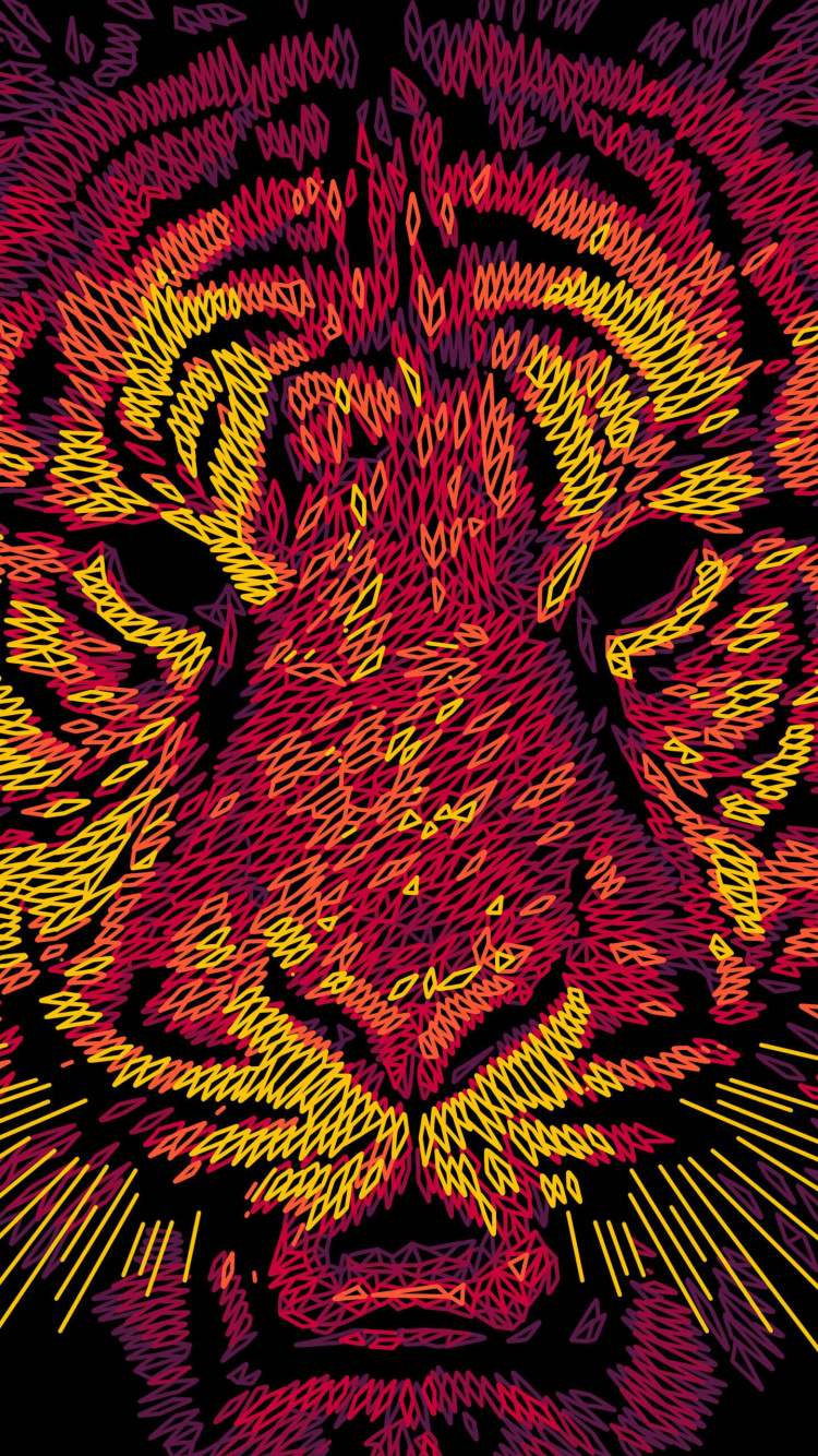 Обои тигр, узор, арт, кошачьих, морда в разрешении 750x1334