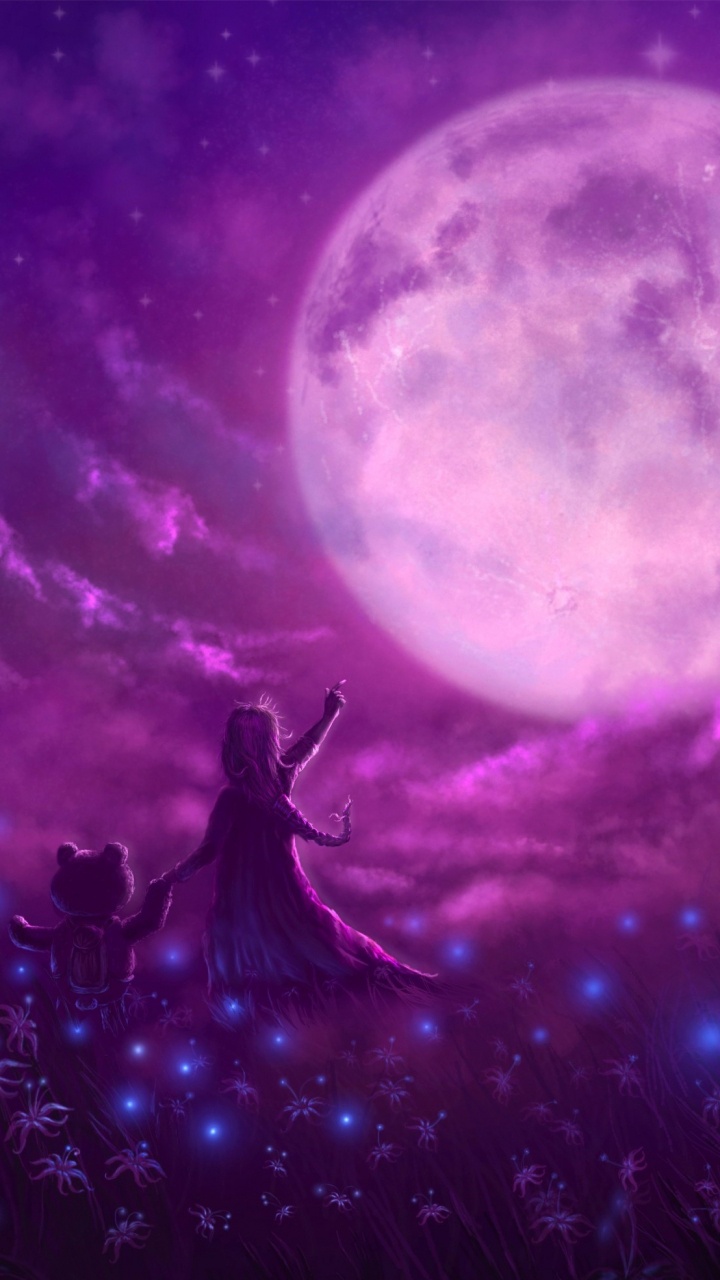 Обои луна, Фиолетовый, пурпур, небесное явление, астрономический объект в разрешении 720x1280