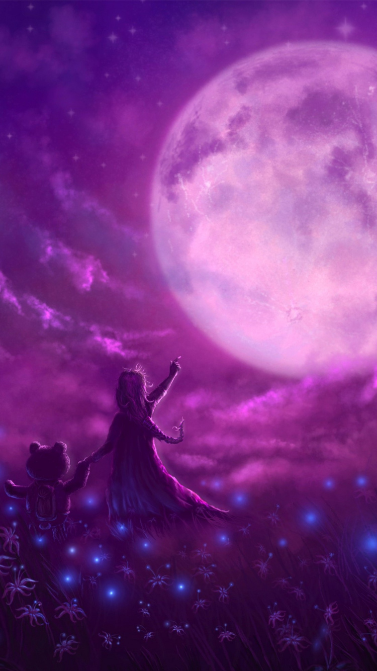 Обои луна, Фиолетовый, пурпур, небесное явление, астрономический объект в разрешении 750x1334