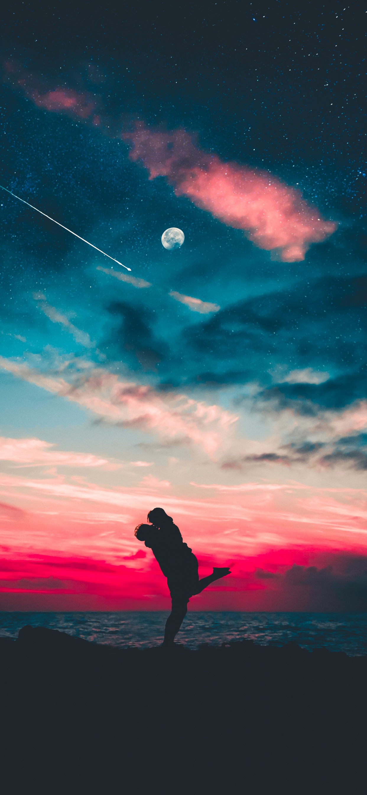 Обои облако, розовый, атмосфера, дерево, послесвечение в разрешении 1242x2688