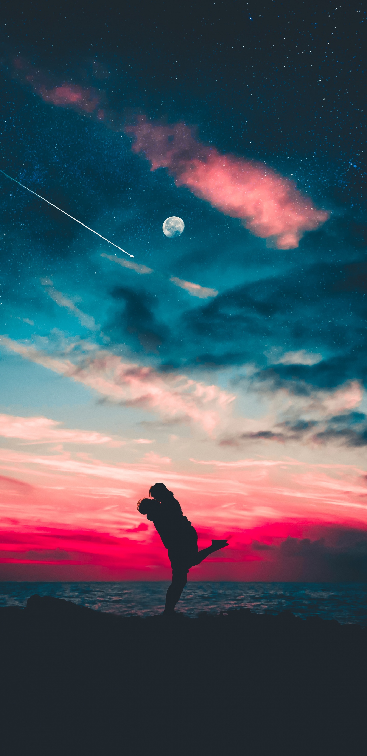 Обои облако, розовый, атмосфера, дерево, послесвечение в разрешении 1440x2960