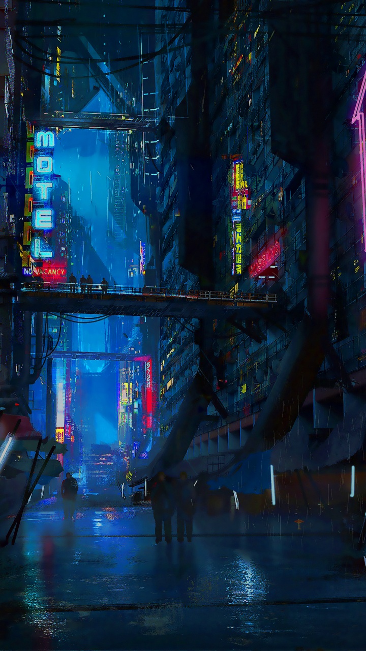 Обои города Киберпанк, Киберпанк 2077, Киберпанк, Научная фантастика, цифровое искусство в разрешении 720x1280