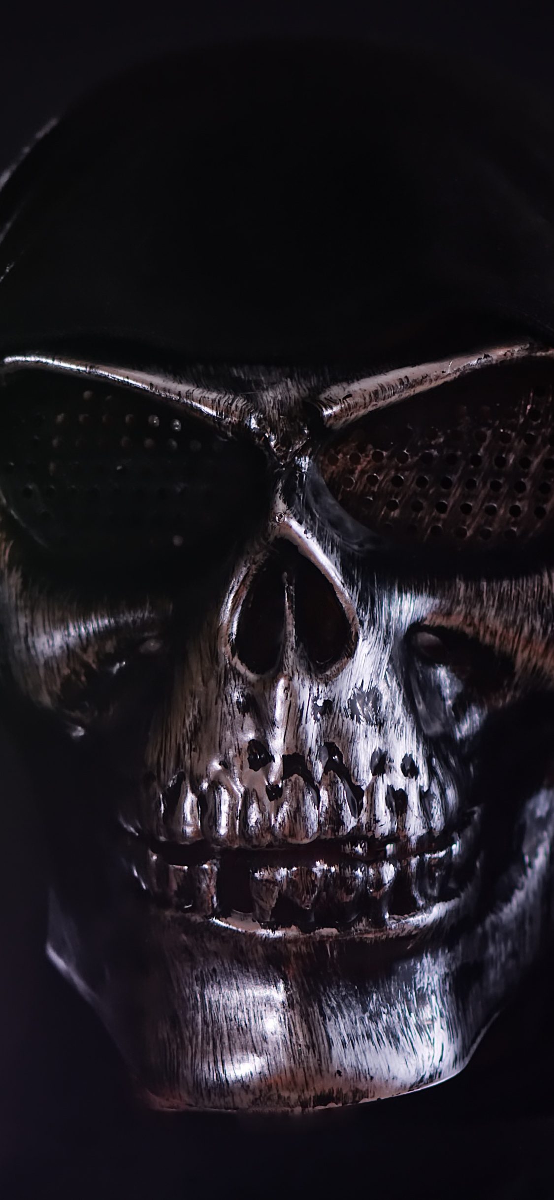 Обои черный, череп, голова, кость, темнота в разрешении 1125x2436